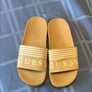 Guess Yellow Logo Slippers for Casual Comfort great for the beach or pool